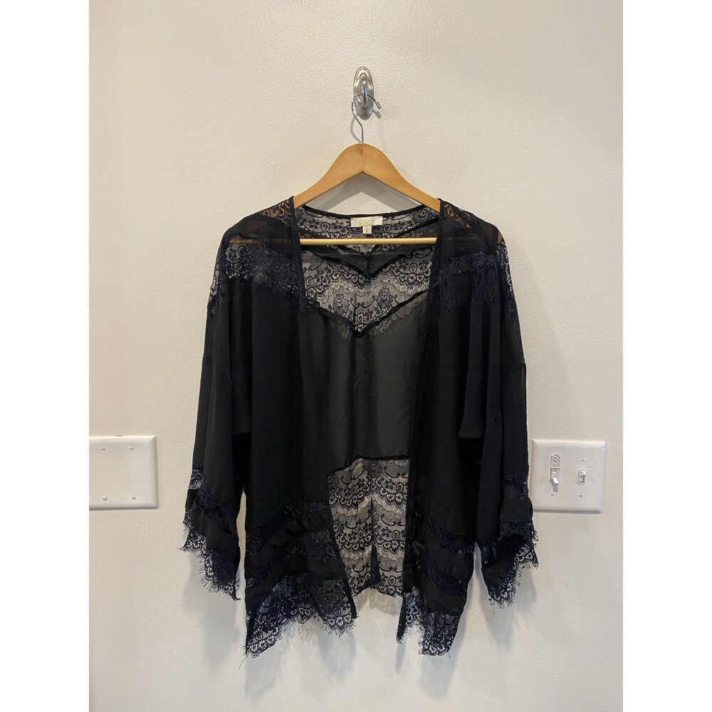 Sheer Lace Black Kimono Top Cardigan Size Medium Fairy Grunge Whimsigoth Witchy